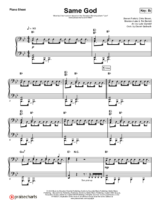 Same God (Worship Choir SAB) Piano Sheet (Elevation Worship / Jonsal Barrientes / Arr. Luke Gambill)