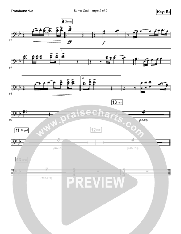 Same God (Worship Choir SAB) Trombone 1/2 (Elevation Worship / Jonsal Barrientes / Arr. Luke Gambill)