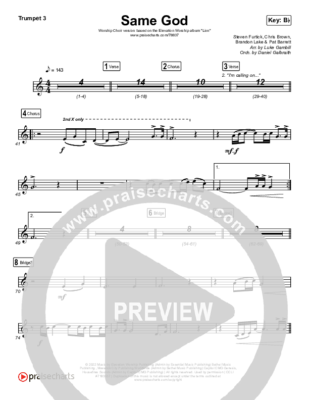 Same God (Worship Choir SAB) Trumpet 3 (Elevation Worship / Jonsal Barrientes / Arr. Luke Gambill)