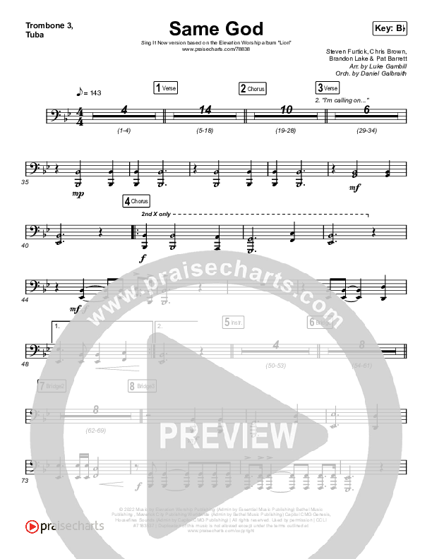 Same God (Sing It Now SATB) Trombone 3/Tuba (Elevation Worship / Jonsal Barrientes / Arr. Luke Gambill)