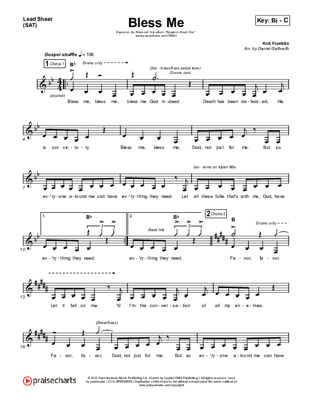 Bless Me Lead Sheet (SAT) (Kirk Franklin / Maverick City Music)