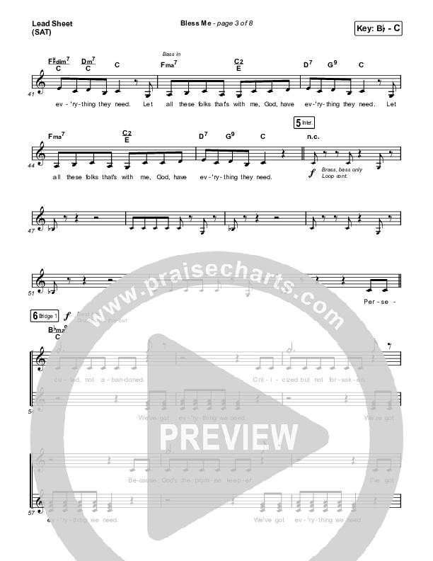 Bless Me Lead Sheet (SAT) (Kirk Franklin / Maverick City Music)