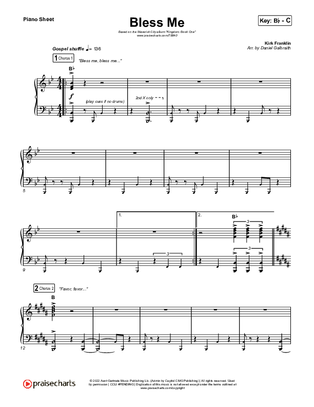 Bless Me Piano Sheet (Kirk Franklin / Maverick City Music)