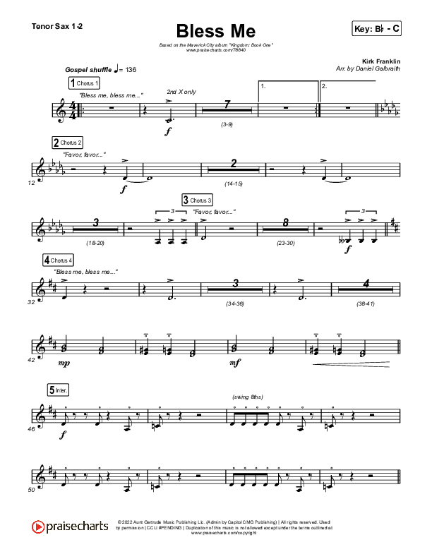 Bless Me Tenor Sax 1/2 (Kirk Franklin / Maverick City Music)