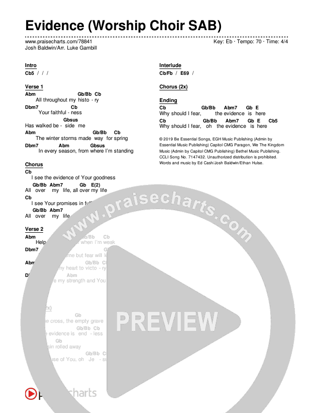 Evidence (Worship Choir SAB) Chords & Lyrics (Josh Baldwin / Arr. Luke Gambill)