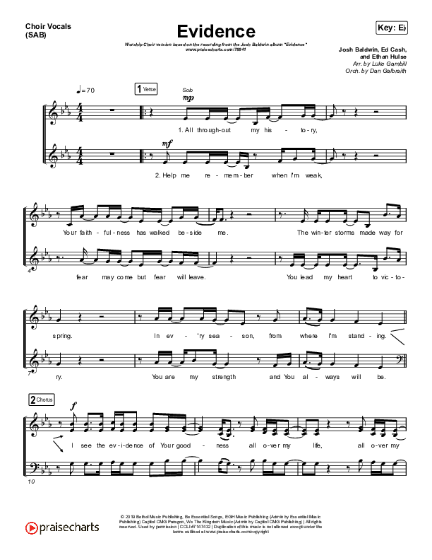 Evidence (Worship Choir SAB) Choir Sheet (SAB) (Josh Baldwin / Arr. Luke Gambill)
