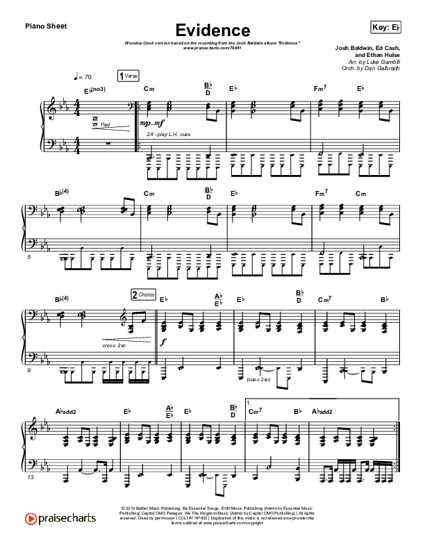 Evidence (Worship Choir SAB) Piano Sheet (Josh Baldwin / Arr. Luke Gambill)
