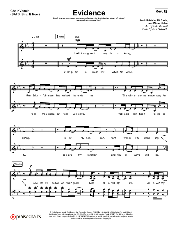Evidence (Sing It Now SATB) Choir Sheet (SATB) (Josh Baldwin / Arr. Luke Gambill)