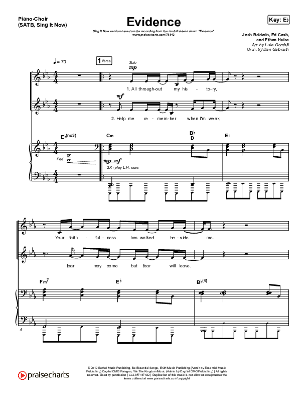Evidence (Sing It Now SATB) Piano/Choir (SATB) (Josh Baldwin / Arr. Luke Gambill)