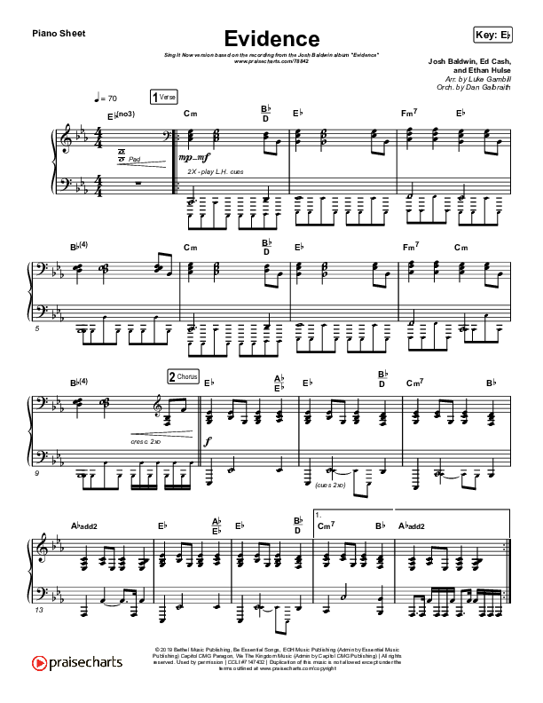 Evidence (Sing It Now SATB) Piano Sheet (Josh Baldwin / Arr. Luke Gambill)