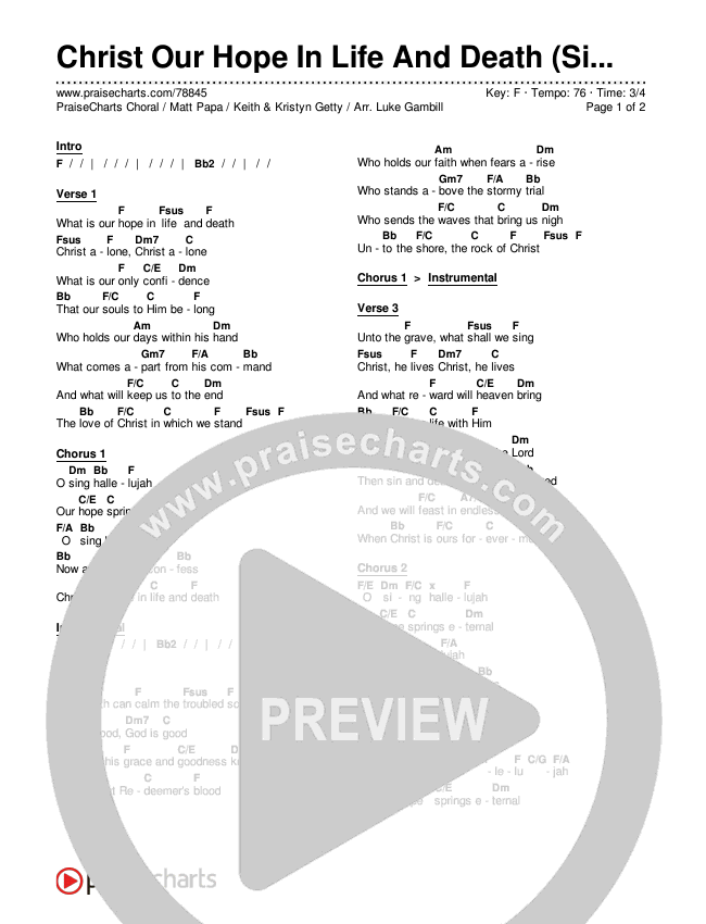 Christ Our Hope In Life And Death (Sing It Now SATB) Chords & Lyrics (Matt Papa / Keith & Kristyn Getty / Arr. Luke Gambill)