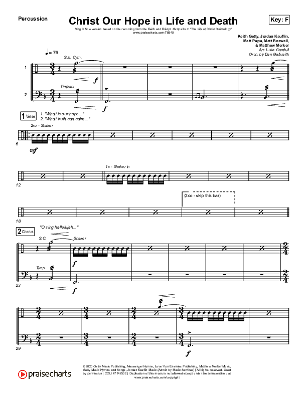 Christ Our Hope In Life And Death (Sing It Now SATB) Percussion (Matt Papa / Keith & Kristyn Getty / Arr. Luke Gambill)