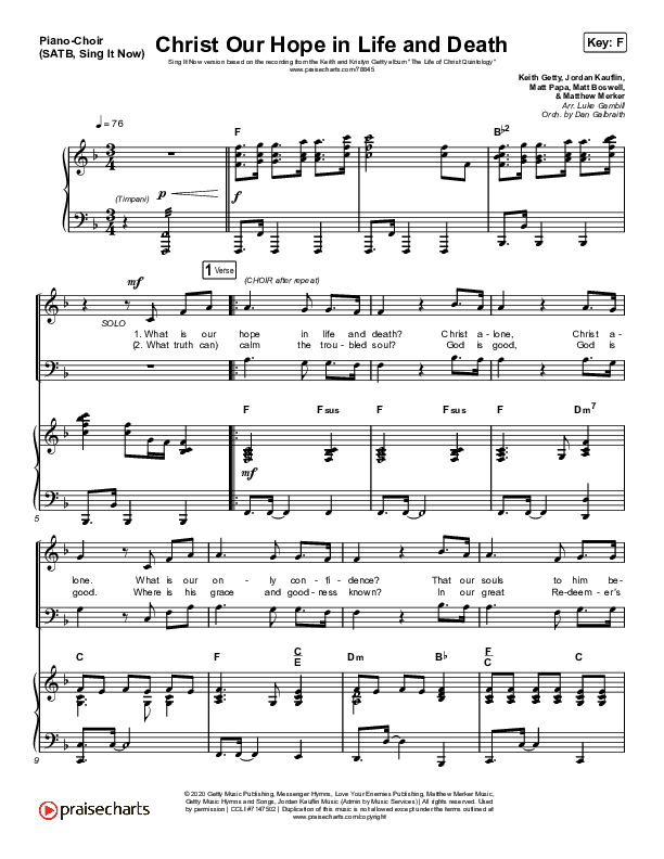 Christ Our Hope In Life And Death (Sing It Now SATB) Piano/Choir (SATB) (Matt Papa / Keith & Kristyn Getty / Arr. Luke Gambill)
