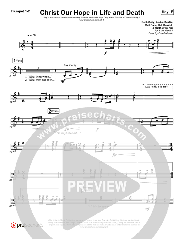 Christ Our Hope In Life And Death (Sing It Now SATB) Trumpet 1,2 (Matt Papa / Keith & Kristyn Getty / Arr. Luke Gambill)
