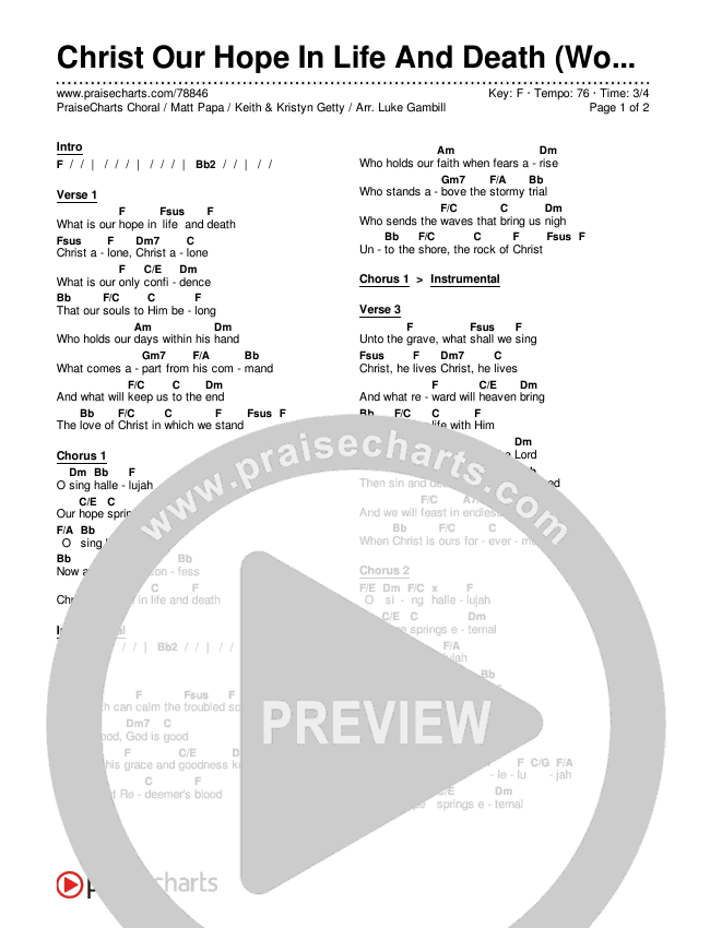 Christ Our Hope In Life And Death (Worship Choir SAB) Chords & Lyrics (Matt Papa / Keith & Kristyn Getty / Arr. Luke Gambill)