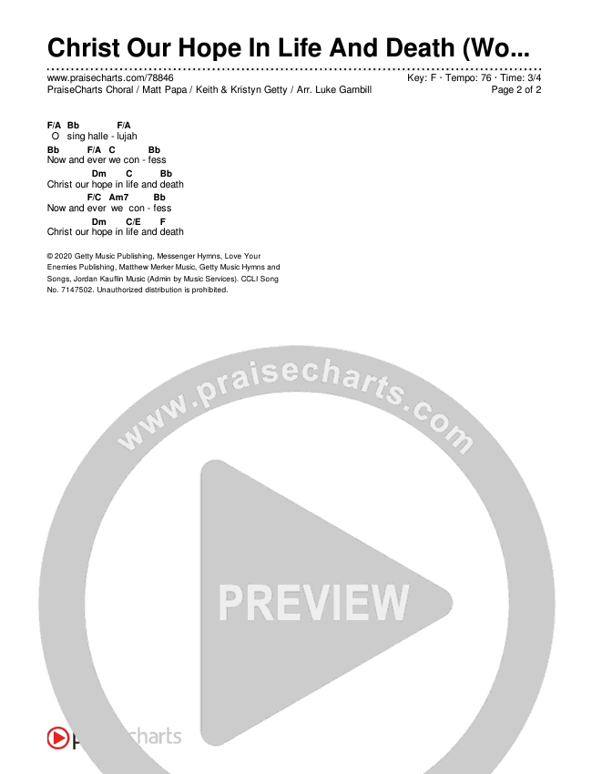 Christ Our Hope In Life And Death (Worship Choir SAB) Chords & Lyrics (Matt Papa / Keith & Kristyn Getty / Arr. Luke Gambill)