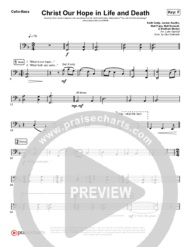 Christ Our Hope In Life And Death (Worship Choir SAB) Cello/Bass (Matt Papa / Keith & Kristyn Getty / Arr. Luke Gambill)