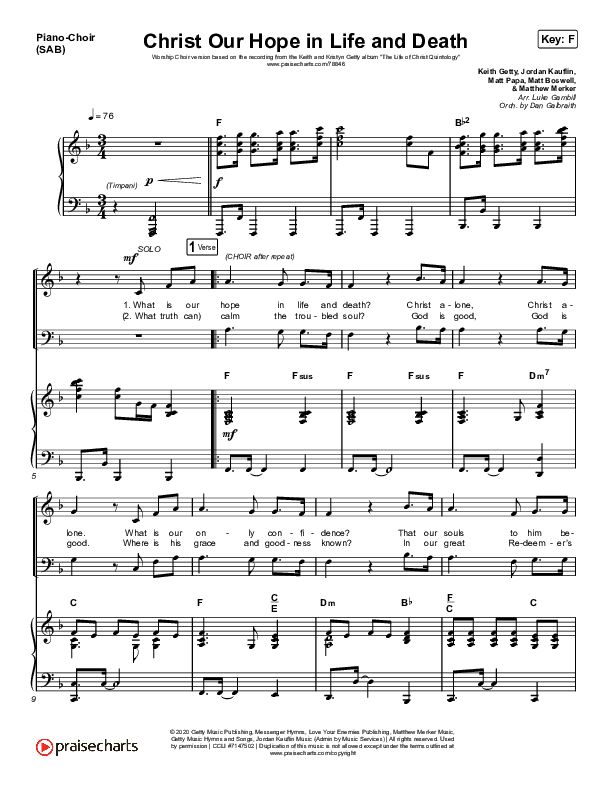 Christ Our Hope In Life And Death (Worship Choir SAB) Piano/Choir (SAB) (Matt Papa / Keith & Kristyn Getty / Arr. Luke Gambill)