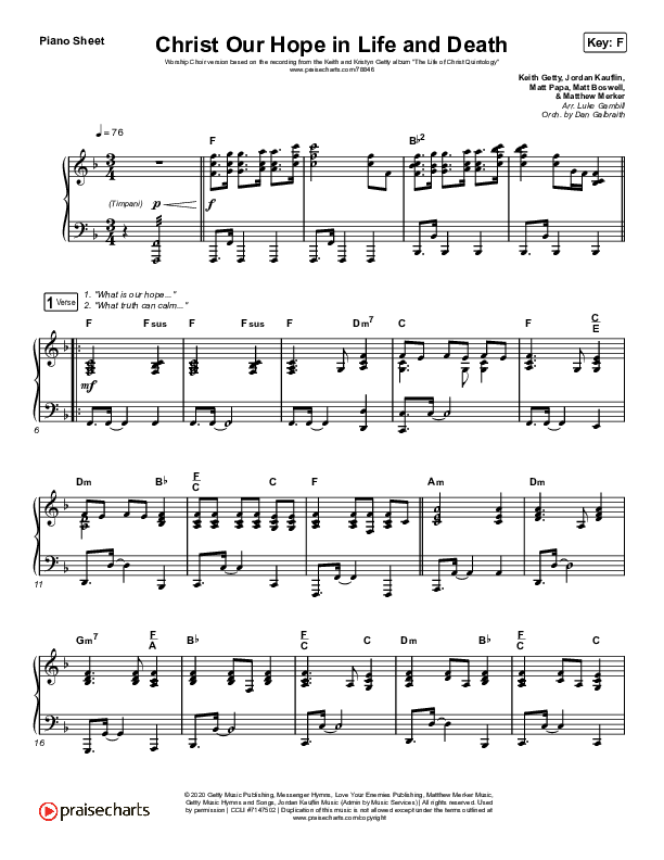 Christ Our Hope In Life And Death (Worship Choir SAB) Piano Sheet (Matt Papa / Keith & Kristyn Getty / Arr. Luke Gambill)