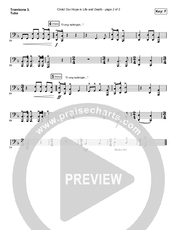 Christ Our Hope In Life And Death (Worship Choir SAB) Trombone 3/Tuba (Matt Papa / Keith & Kristyn Getty / Arr. Luke Gambill)