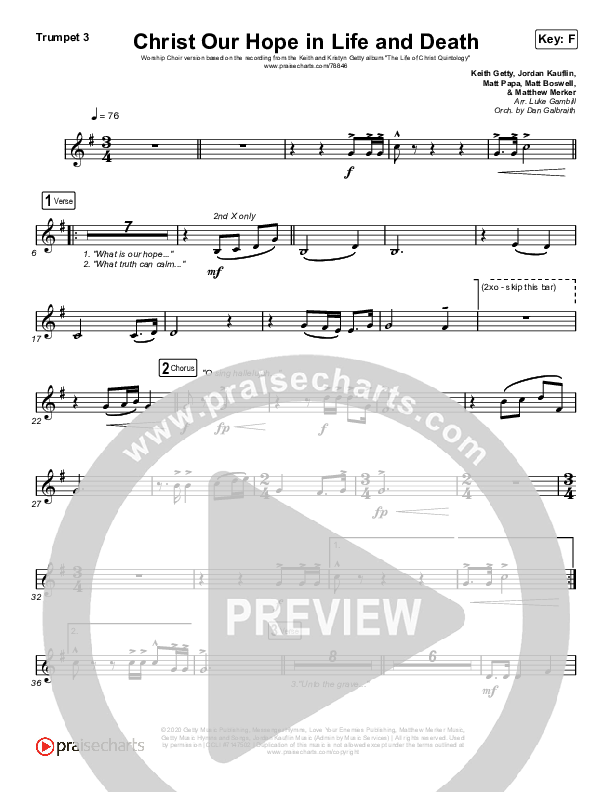 Christ Our Hope In Life And Death (Worship Choir SAB) Trumpet 3 (Matt Papa / Keith & Kristyn Getty / Arr. Luke Gambill)