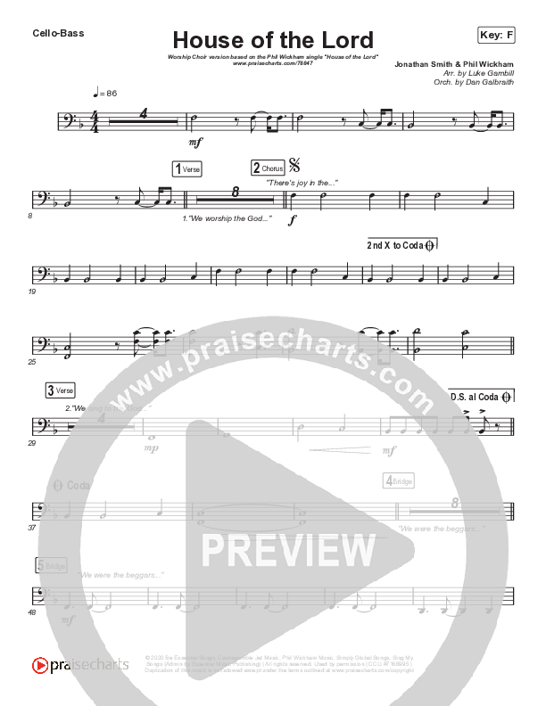 House Of The Lord (Worship Choir SAB) Cello/Bass (Phil Wickham / Arr. Luke Gambill)