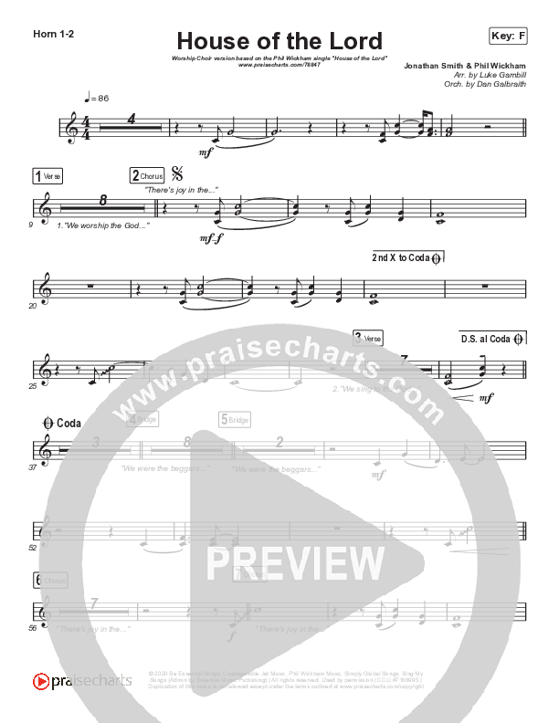 House Of The Lord (Worship Choir SAB) French Horn 1/2 (Phil Wickham / Arr. Luke Gambill)
