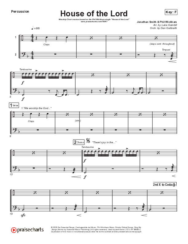 House Of The Lord (Worship Choir SAB) Percussion (Phil Wickham / Arr. Luke Gambill)