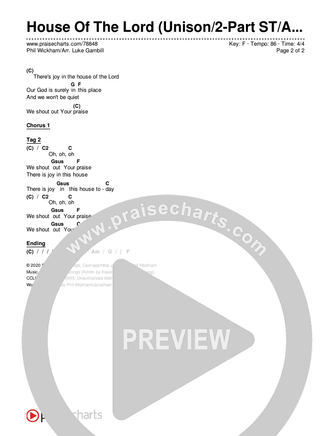 House Of The Lord (Unison/2-Part Choir) Chords & Lyrics (Phil Wickham / Arr. Luke Gambill)
