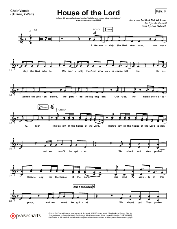 House Of The Lord (Unison/2-Part Choir) Choir Vocals (Uni/2-Part) (Phil Wickham / Arr. Luke Gambill)