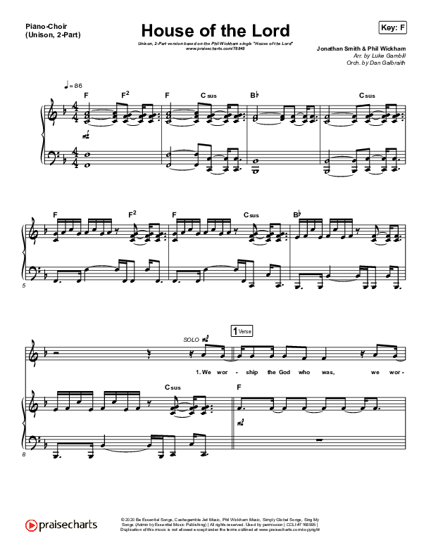 House Of The Lord (Unison/2-Part Choir) Piano/Choir (Uni/2-Part) (Phil Wickham / Arr. Luke Gambill)