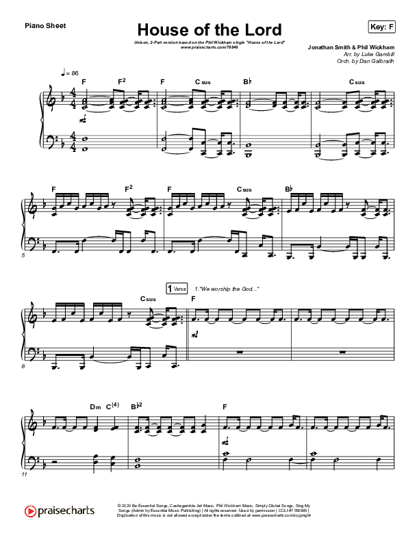 House Of The Lord (Unison/2-Part Choir) Piano Sheet (Phil Wickham / Arr. Luke Gambill)