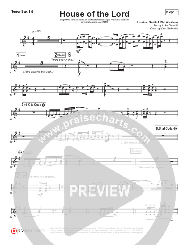 House Of The Lord (Sing It Now SATB) Tenor Sax 1/2 (Phil Wickham / Arr. Luke Gambill)
