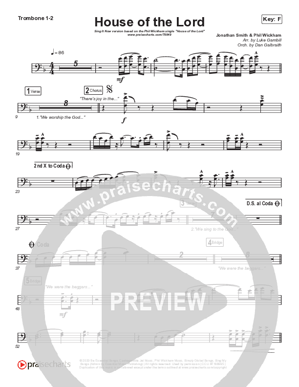 House Of The Lord (Sing It Now SATB) Trombone 1/2 (Phil Wickham / Arr. Luke Gambill)