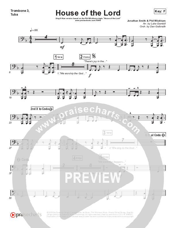 House Of The Lord (Sing It Now SATB) Trombone 3/Tuba (Phil Wickham / Arr. Luke Gambill)