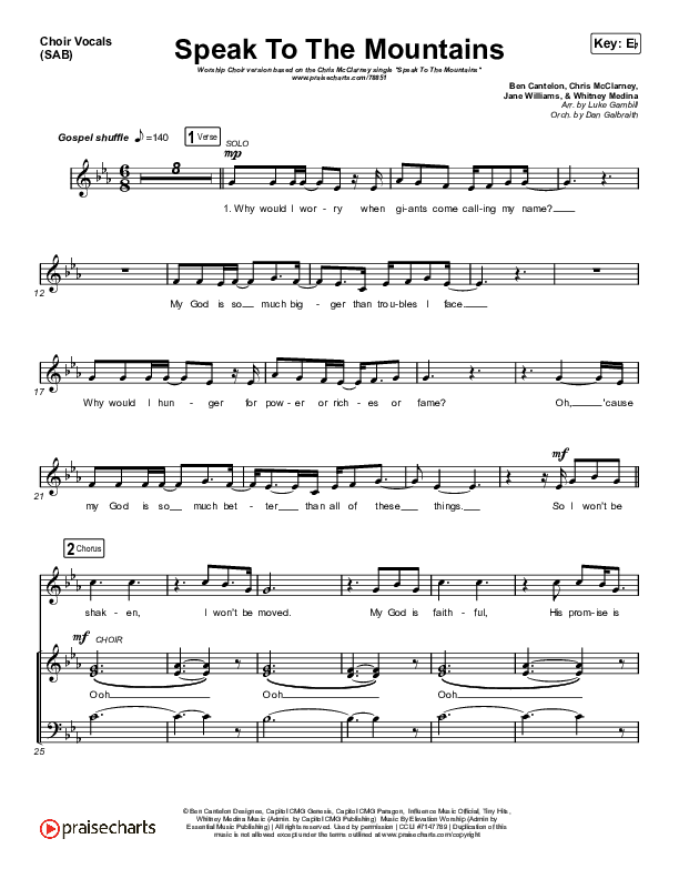 Speak To The Mountains (Worship Choir SAB) Choir Sheet (SAB) (Chris McClarney / Arr. Luke Gambill)