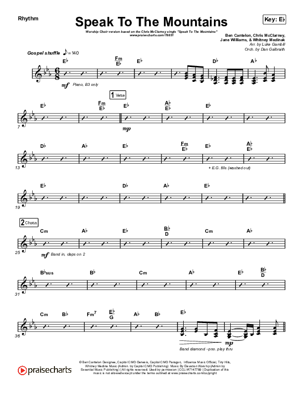 Speak To The Mountains (Worship Choir SAB) Rhythm Chart (Chris McClarney / Arr. Luke Gambill)