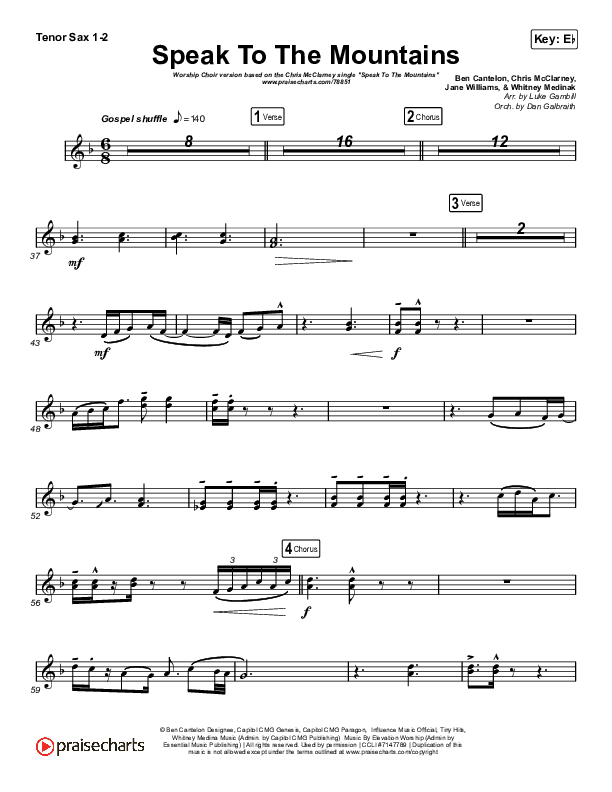 Speak To The Mountains (Worship Choir SAB) Tenor Sax 1/2 (Chris McClarney / Arr. Luke Gambill)
