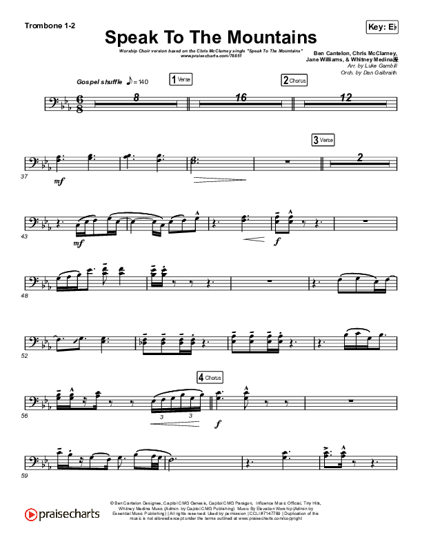Speak To The Mountains (Worship Choir SAB) Trombone 1/2 (Chris McClarney / Arr. Luke Gambill)