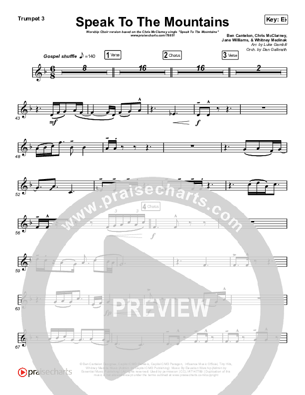 Speak To The Mountains (Worship Choir SAB) Trumpet 3 (Chris McClarney / Arr. Luke Gambill)
