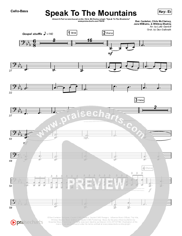 Speak To The Mountains (Unison/2-Part Choir) Cello/Bass (Chris McClarney / Arr. Luke Gambill)
