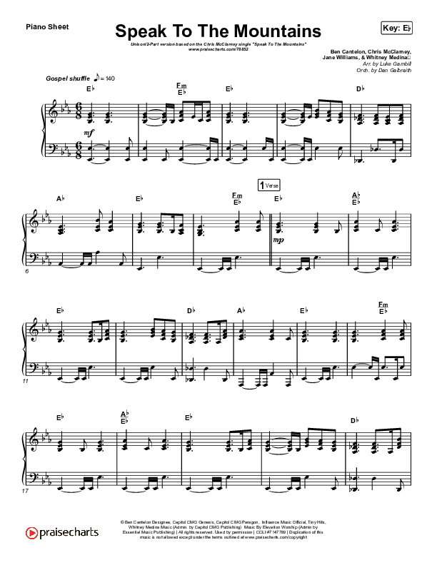 Speak To The Mountains (Unison/2-Part Choir) Piano Sheet (Chris McClarney / Arr. Luke Gambill)