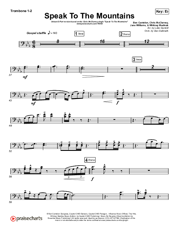 Speak To The Mountains (Unison/2-Part Choir) Trombone 1/2 (Chris McClarney / Arr. Luke Gambill)