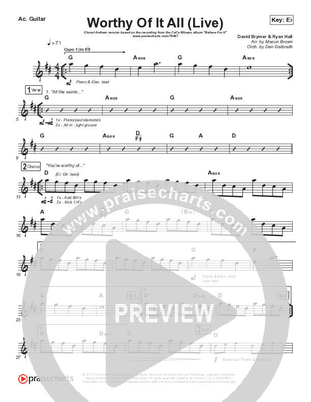 Worthy Of It All (Choral Anthem SATB) Acoustic Guitar (CeCe Winans / Arr. Mason Brown)