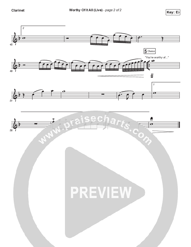 Worthy Of It All (Choral Anthem SATB) Clarinet 1,2 (CeCe Winans / Arr. Mason Brown)
