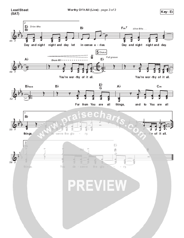 Worthy Of It All (Choral Anthem SATB) Lead Sheet (SAT) (CeCe Winans / Arr. Mason Brown)