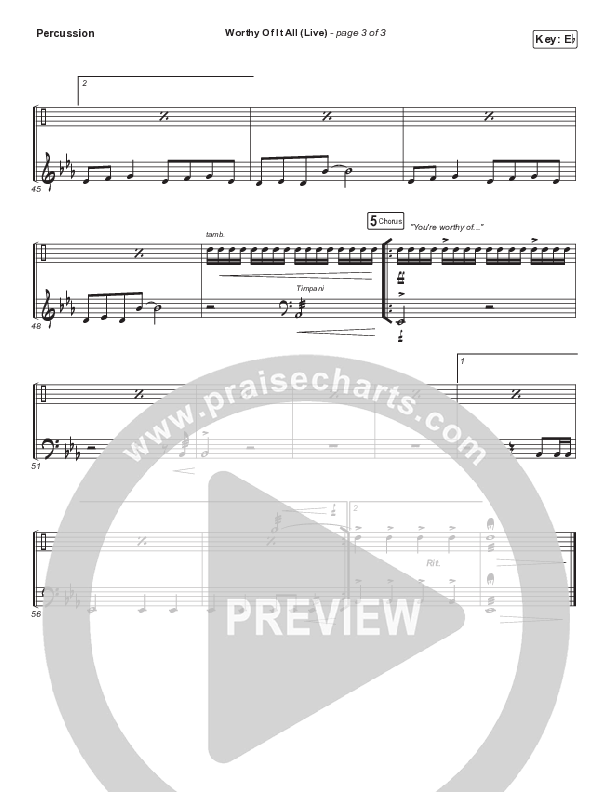 Worthy Of It All (Choral Anthem SATB) Percussion (CeCe Winans / Arr. Mason Brown)