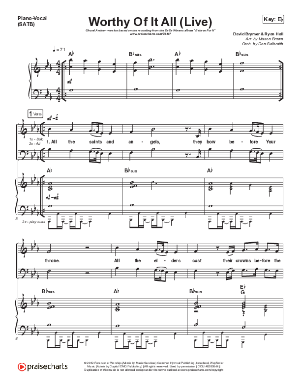 Worthy Of It All (Choral Anthem SATB) Piano/Vocal (SATB) (CeCe Winans / Arr. Mason Brown)