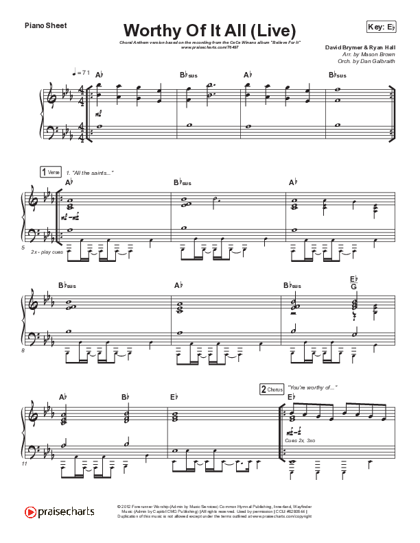 Worthy Of It All (Choral Anthem SATB) Piano Sheet (CeCe Winans / Arr. Mason Brown)