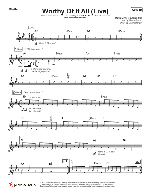 Worthy Of It All (Choral Anthem SATB) Rhythm Pack (CeCe Winans / Arr. Mason Brown)